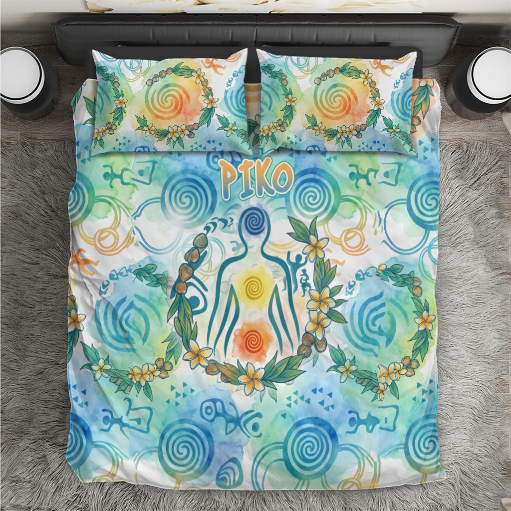 Hawaiian Piko Cultural Pride Aloha Bedding Set Watercolor Spiral Art - Tropical Plumeria Lei Garland