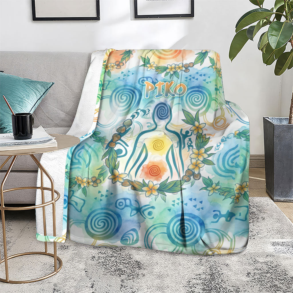 Hawaiian Piko Cultural Pride Aloha Blanket Watercolor Spiral Art - Tropical Plumeria Lei Garland