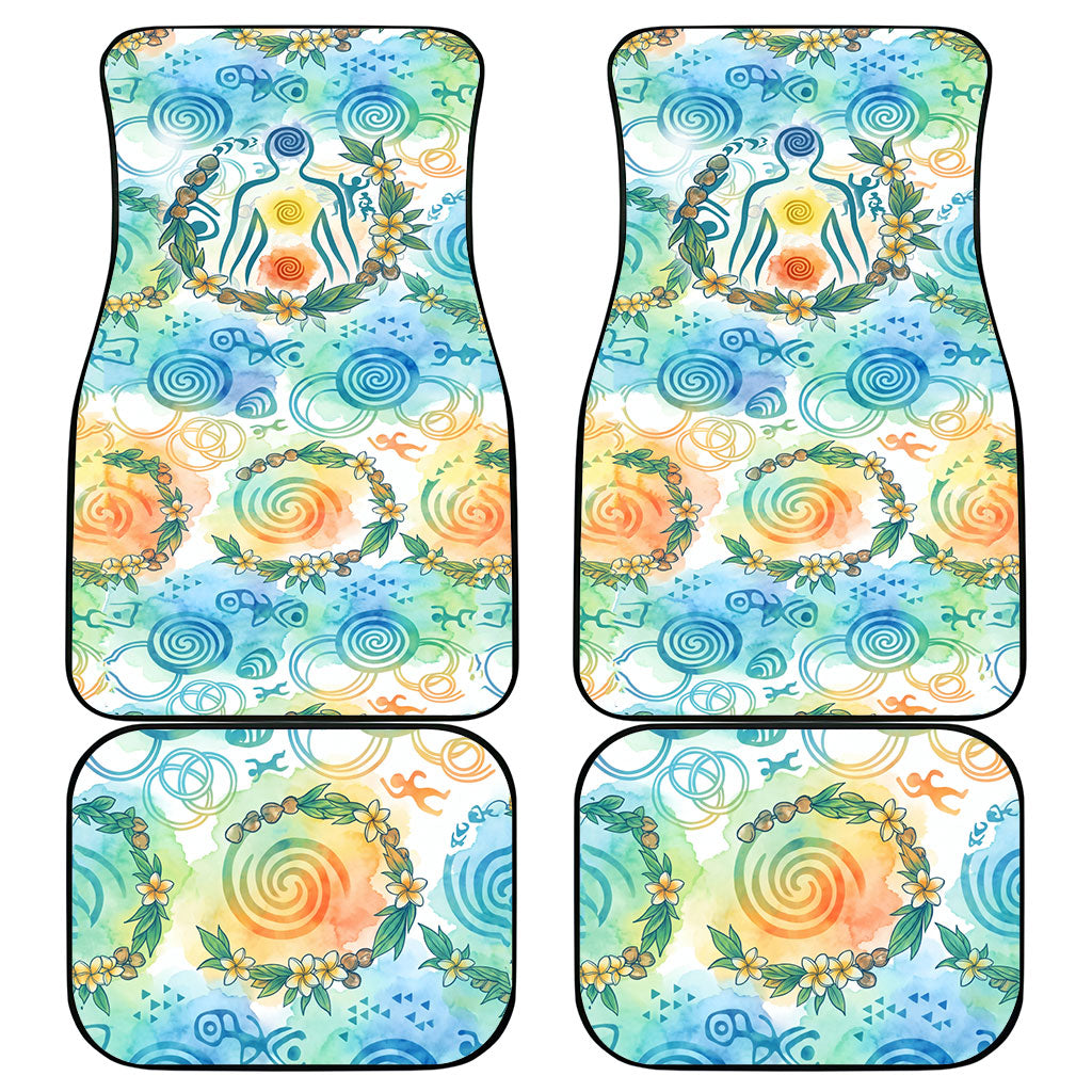 Hawaiian Piko Cultural Pride Aloha Car Mats Watercolor Spiral Art - Tropical Plumeria Lei Garland