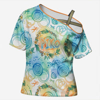 Hawaiian Piko Cultural Pride Aloha Cross Shoulder Shirt Watercolor Spiral Art - Tropical Plumeria Lei Garland