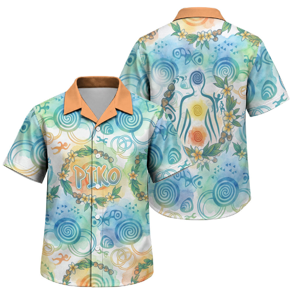 Hawaiian Piko Cultural Pride Aloha Family Matching Off The Shoulder Long Sleeve Dress and Hawaiian Shirt Watercolor Spiral Art - Tropical Plumeria Lei Garland