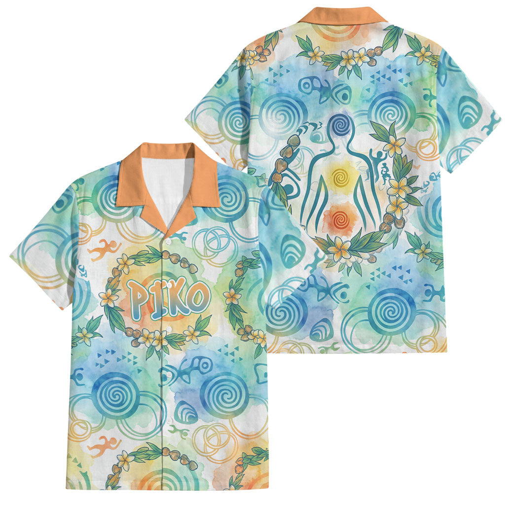 Hawaiian Piko Cultural Pride Aloha Family Matching Short Sleeve Bodycon Dress and Hawaiian Shirt Watercolor Spiral Art - Tropical Plumeria Lei Garland
