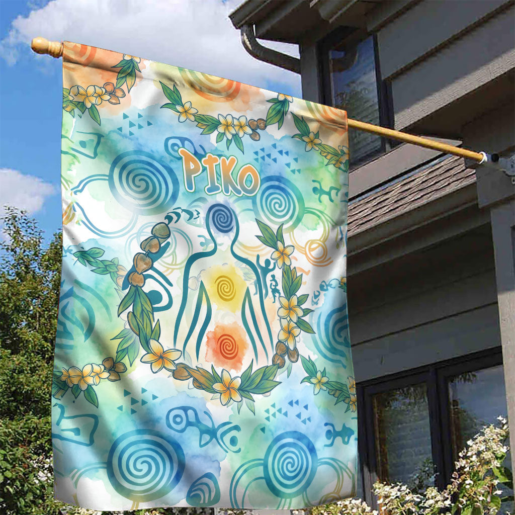 Hawaiian Piko Cultural Pride Aloha Garden Flag Watercolor Spiral Art - Tropical Plumeria Lei Garland