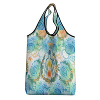 Hawaiian Piko Cultural Pride Aloha Grocery Bag Watercolor Spiral Art - Tropical Plumeria Lei Garland