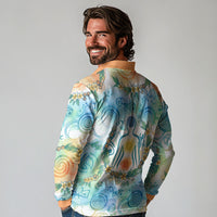 Hawaiian Piko Cultural Pride Aloha Long Sleeve Polo Shirt Watercolor Spiral Art - Tropical Plumeria Lei Garland