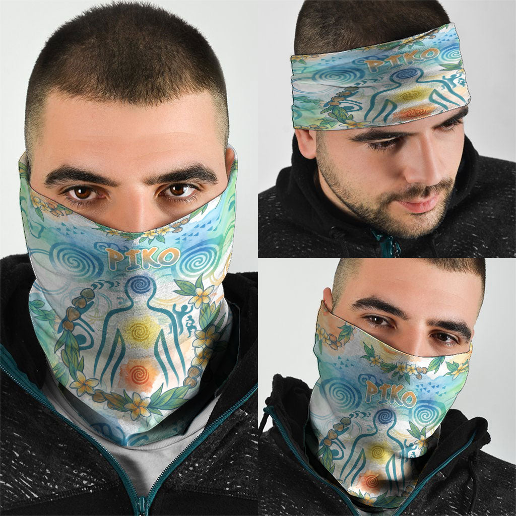 Hawaiian Piko Cultural Pride Aloha Neck Gaiter Watercolor Spiral Art - Tropical Plumeria Lei Garland