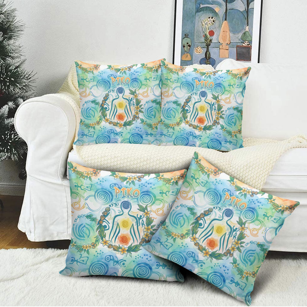Hawaiian Piko Cultural Pride Aloha Pillow Cover Watercolor Spiral Art - Tropical Plumeria Lei Garland