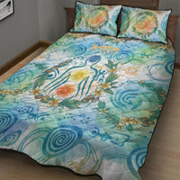 Hawaiian Piko Cultural Pride Aloha Quilt Bed Set Watercolor Spiral Art - Tropical Plumeria Lei Garland