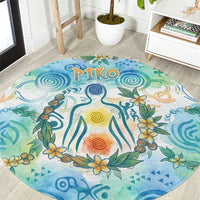 Hawaiian Piko Cultural Pride Aloha Round Carpet Watercolor Spiral Art - Tropical Plumeria Lei Garland