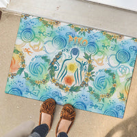 Hawaiian Piko Cultural Pride Aloha Rubber Doormat Watercolor Spiral Art - Tropical Plumeria Lei Garland