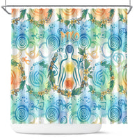 Hawaiian Piko Cultural Pride Aloha Shower Curtain Watercolor Spiral Art - Tropical Plumeria Lei Garland