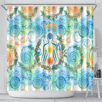 Hawaiian Piko Cultural Pride Aloha Shower Curtain Watercolor Spiral Art - Tropical Plumeria Lei Garland