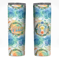 Hawaiian Piko Cultural Pride Aloha Skinny Tumbler Watercolor Spiral Art - Tropical Plumeria Lei Garland
