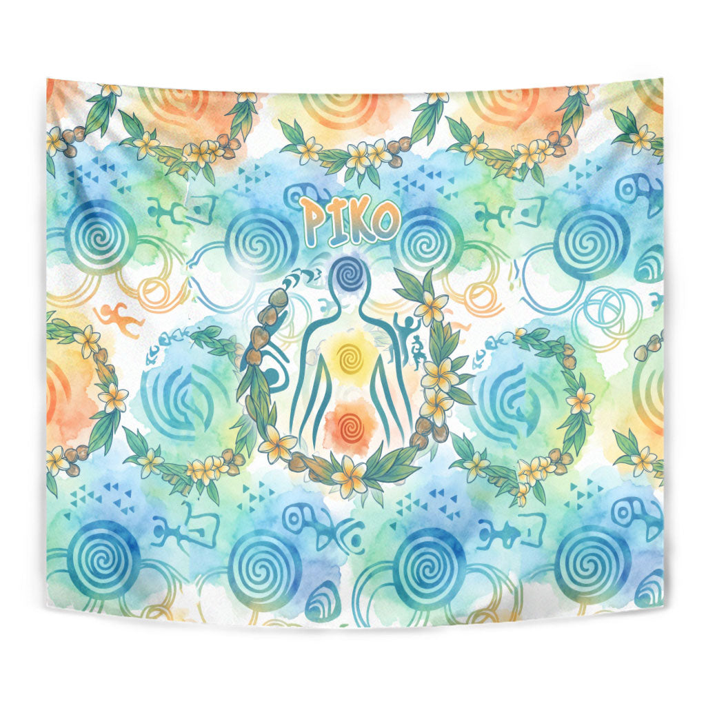 Hawaiian Piko Cultural Pride Aloha Tapestry Watercolor Spiral Art - Tropical Plumeria Lei Garland