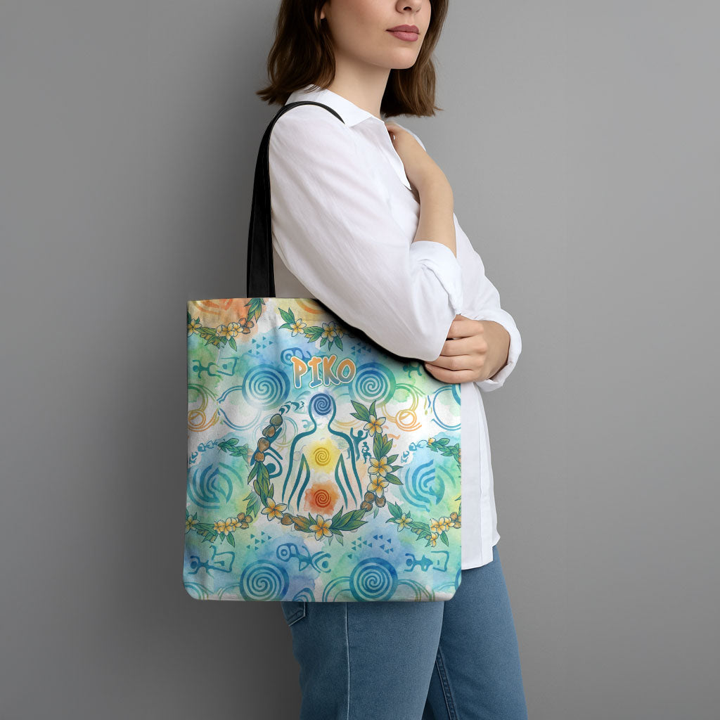 Hawaiian Piko Cultural Pride Aloha Tote Bag Watercolor Spiral Art - Tropical Plumeria Lei Garland
