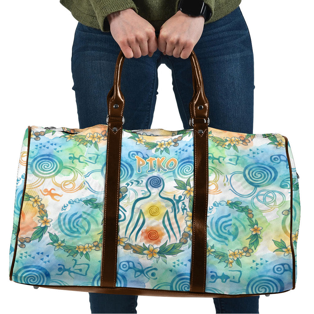 Hawaiian Piko Cultural Pride Aloha Travel Bag Watercolor Spiral Art - Tropical Plumeria Lei Garland