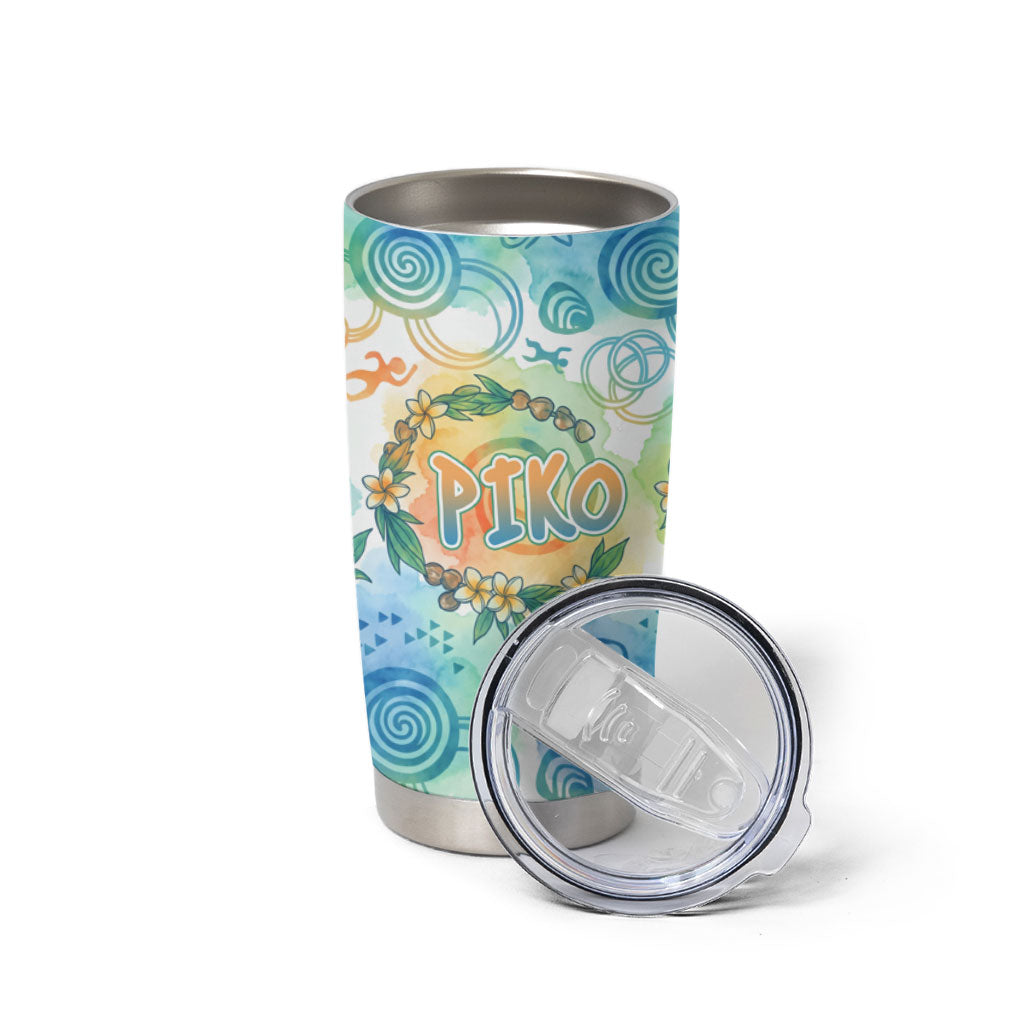 Hawaiian Piko Cultural Pride Aloha Tumbler Cup Watercolor Spiral Art - Tropical Plumeria Lei Garland