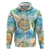 Hawaiian Piko Cultural Pride Aloha Zip Hoodie Watercolor Spiral Art - Tropical Plumeria Lei Garland