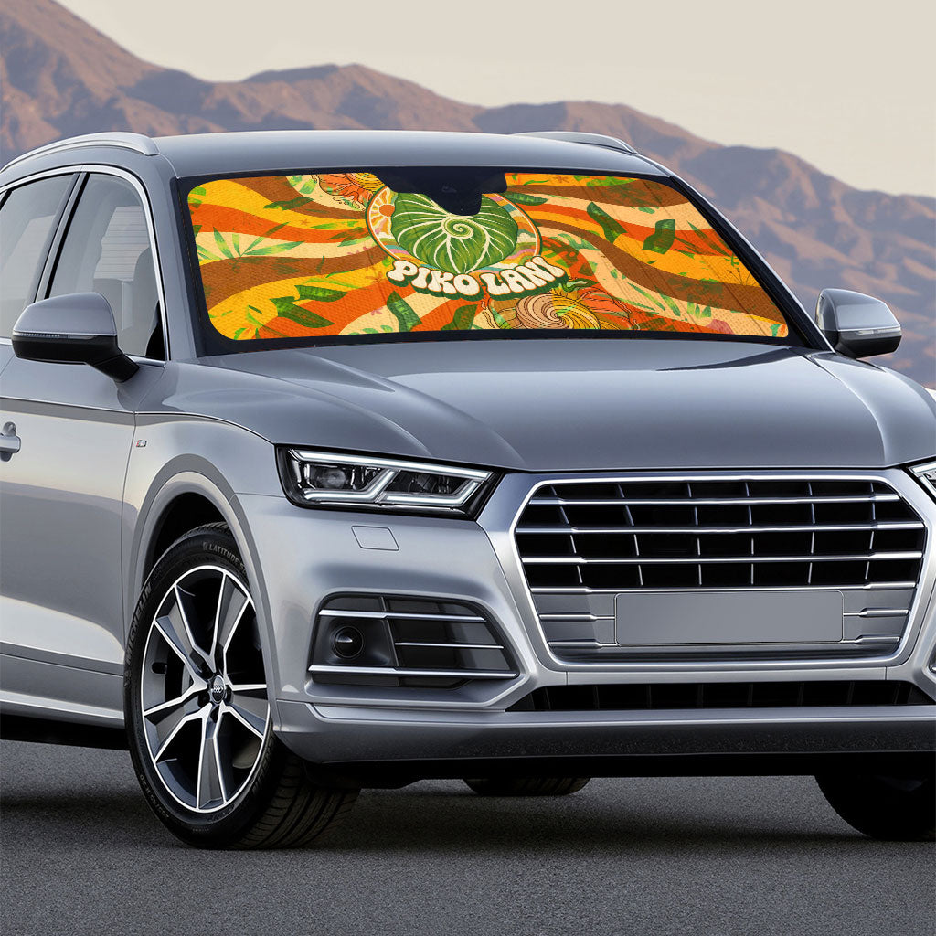 Hawaiian Piko Lani Cultivate I Ka Piko Aloha Auto Sun Shade Retro Psychedelic Taro Leaf - Hibiscus Flowers