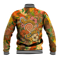 Hawaiian Piko Lani Cultivate I Ka Piko Aloha Baseball Jacket Retro Psychedelic Taro Leaf - Hibiscus Flowers
