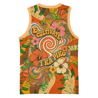 Hawaiian Piko Lani Cultivate I Ka Piko Aloha Basketball Jersey Retro Psychedelic Taro Leaf - Hibiscus Flowers