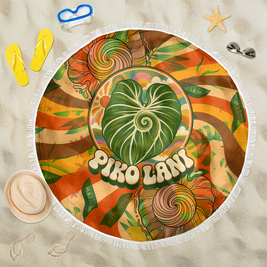 Hawaiian Piko Lani Cultivate I Ka Piko Aloha Beach Blanket Retro Psychedelic Taro Leaf - Hibiscus Flowers