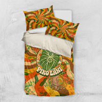 Hawaiian Piko Lani Cultivate I Ka Piko Aloha Bedding Set Retro Psychedelic Taro Leaf - Hibiscus Flowers