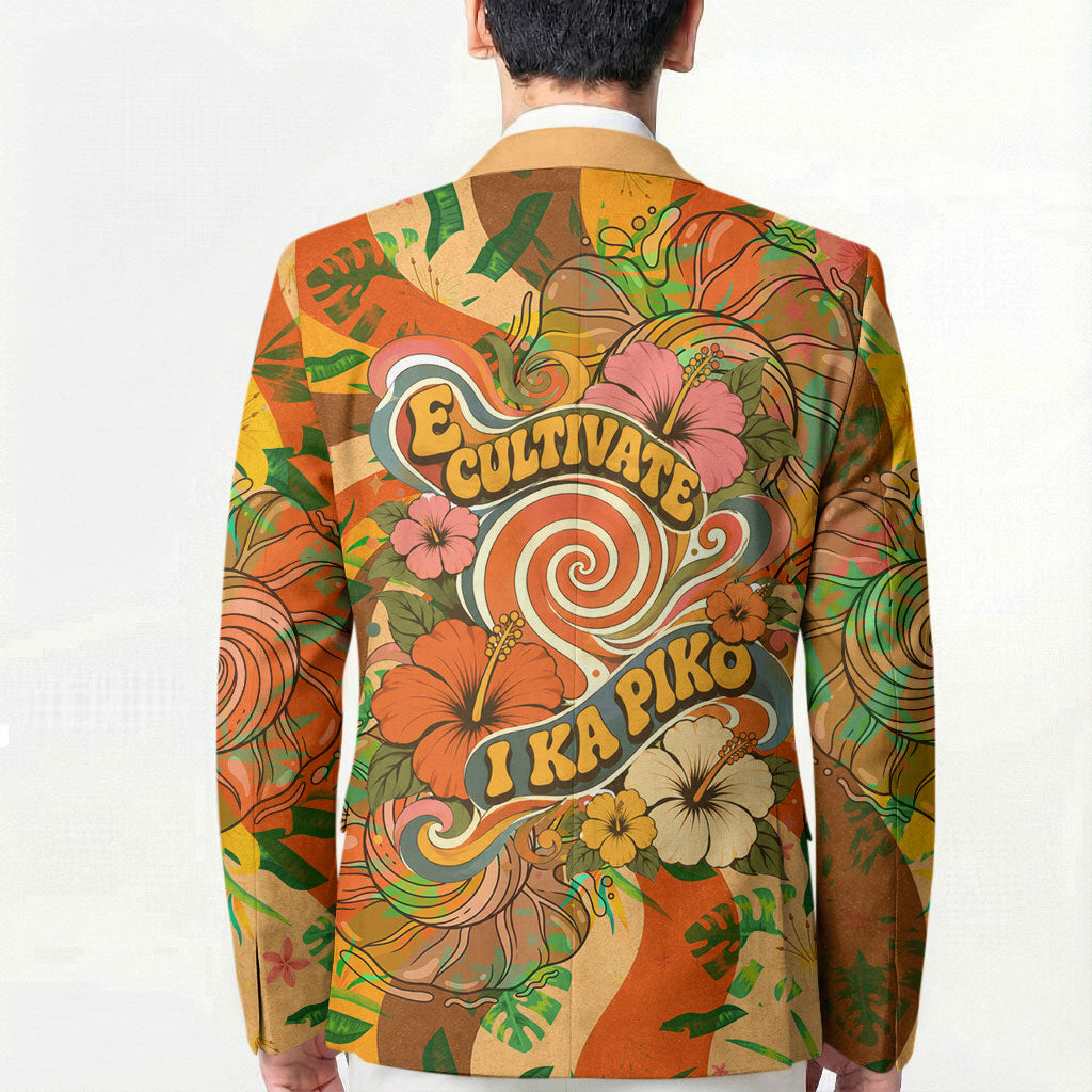 Hawaiian Piko Lani Cultivate I Ka Piko Aloha Blazer Retro Psychedelic Taro Leaf - Hibiscus Flowers