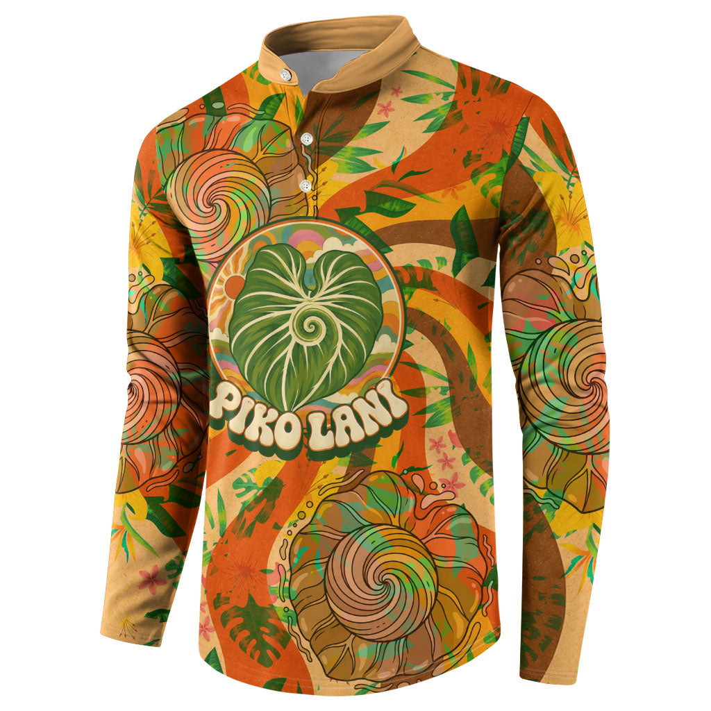 Hawaiian Piko Lani Cultivate I Ka Piko Aloha Button Sweatshirt Retro Psychedelic Taro Leaf - Hibiscus Flowers