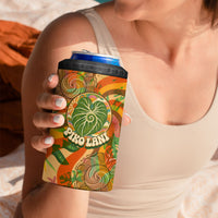 Hawaiian Piko Lani Cultivate I Ka Piko Aloha 4 in 1 Can Cooler Tumbler Retro Psychedelic Taro Leaf - Hibiscus Flowers