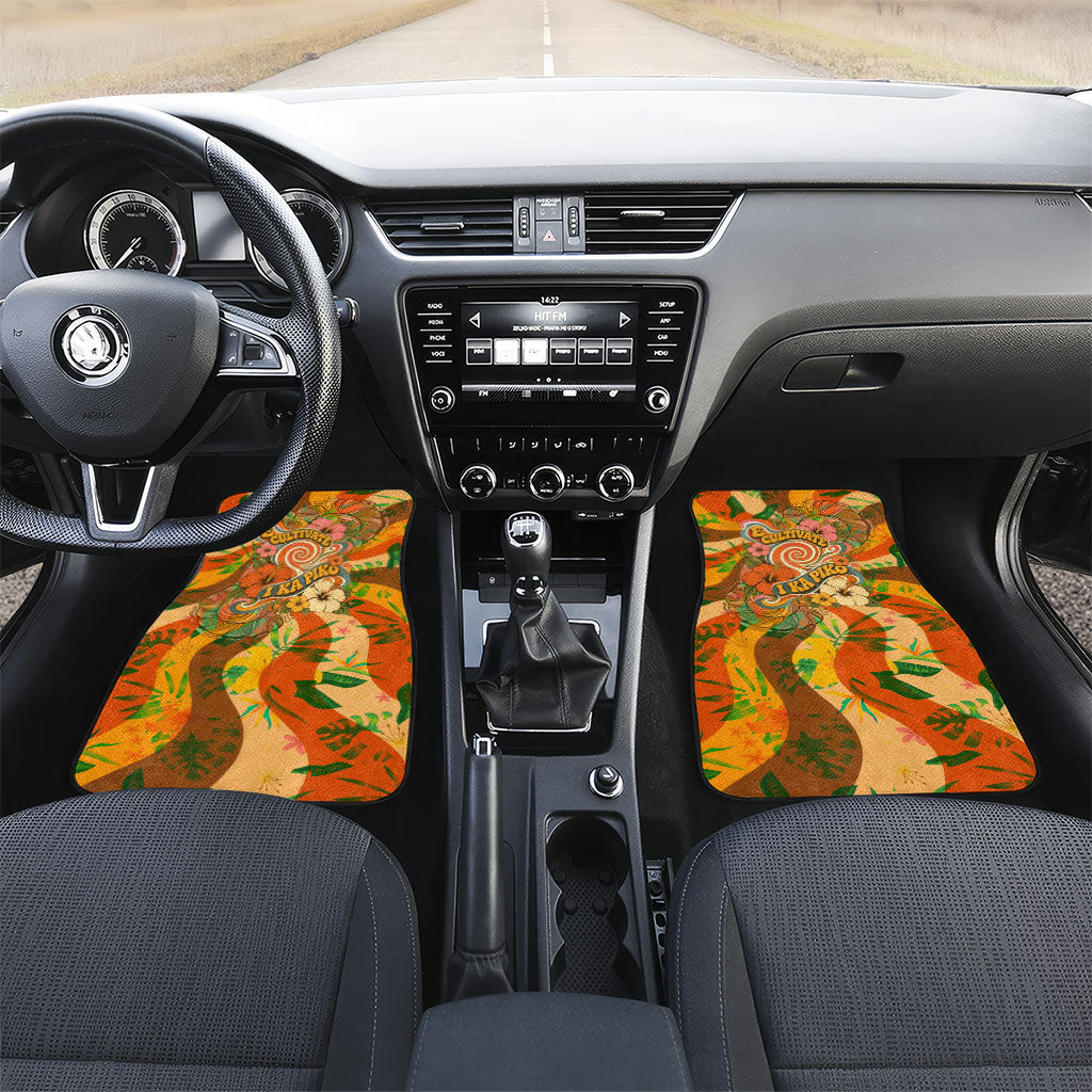 Hawaiian Piko Lani Cultivate I Ka Piko Aloha Car Mats Retro Psychedelic Taro Leaf - Hibiscus Flowers