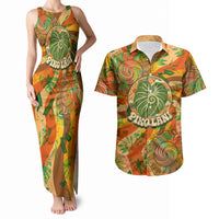 Hawaiian Piko Lani Cultivate I Ka Piko Aloha Couples Matching Tank Maxi Dress and Hawaiian Shirt Retro Psychedelic Taro Leaf - Hibiscus Flowers