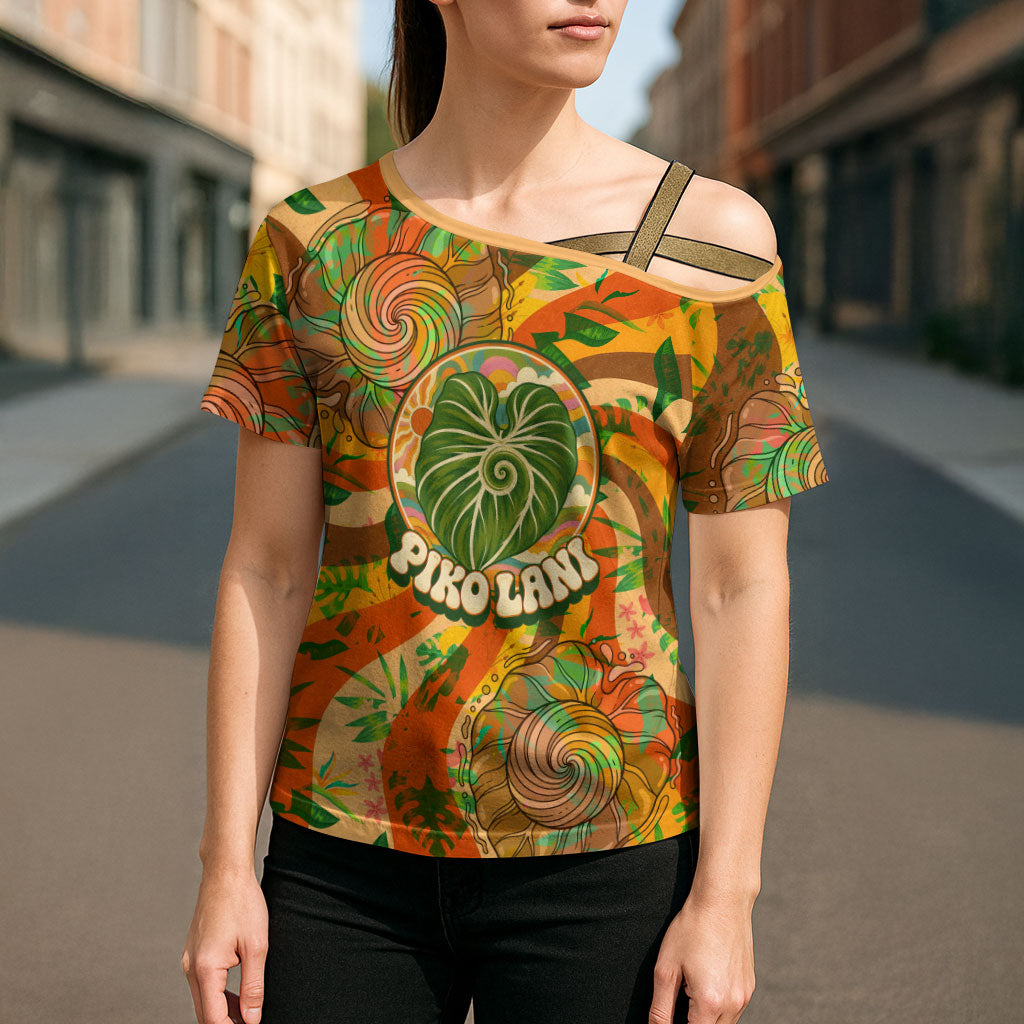Hawaiian Piko Lani Cultivate I Ka Piko Aloha Cross Shoulder Shirt Retro Psychedelic Taro Leaf - Hibiscus Flowers