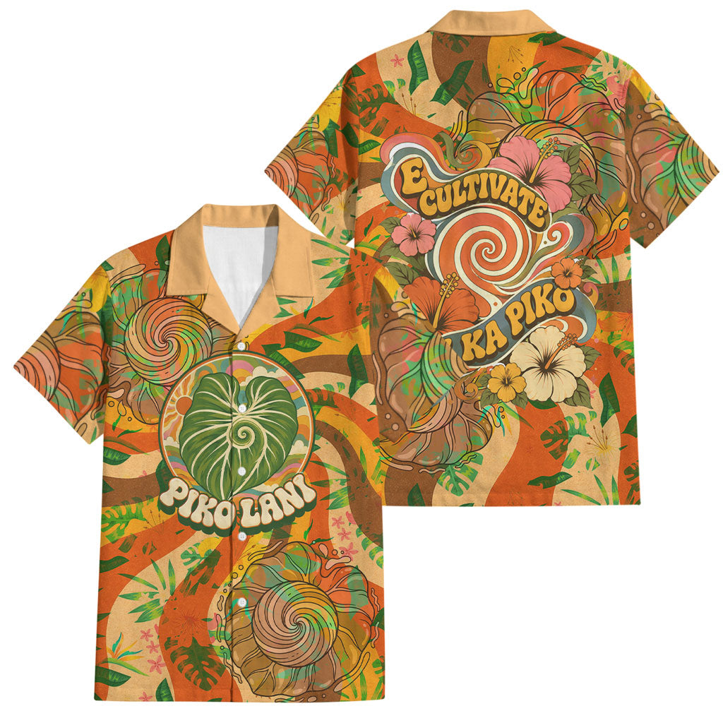 Hawaiian Piko Lani Cultivate I Ka Piko Aloha Family Matching Long Sleeve Bodycon Dress and Hawaiian Shirt Retro Psychedelic Taro Leaf - Hibiscus Flowers
