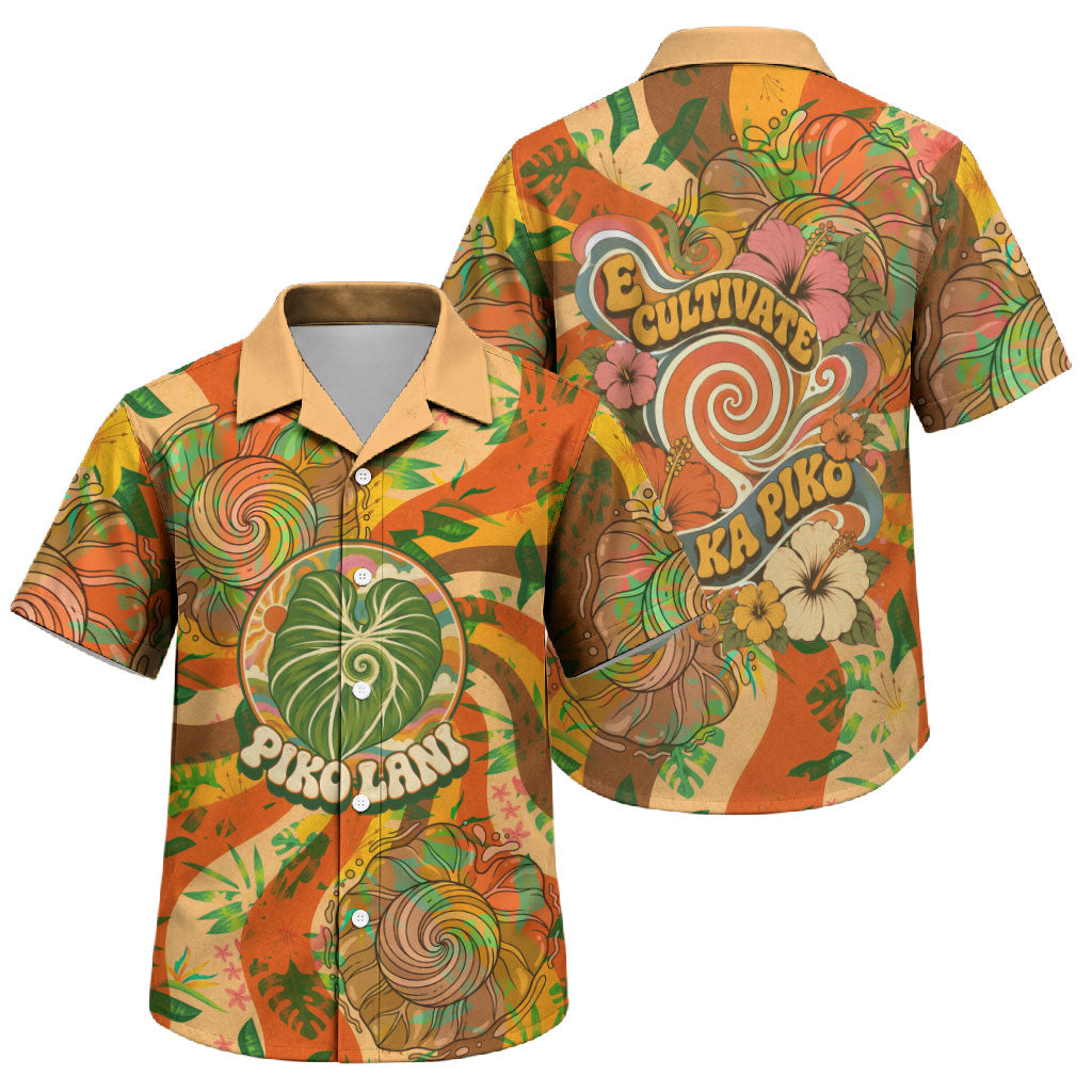 Hawaiian Piko Lani Cultivate I Ka Piko Aloha Family Matching Short Sleeve Bodycon Dress and Hawaiian Shirt Retro Psychedelic Taro Leaf - Hibiscus Flowers