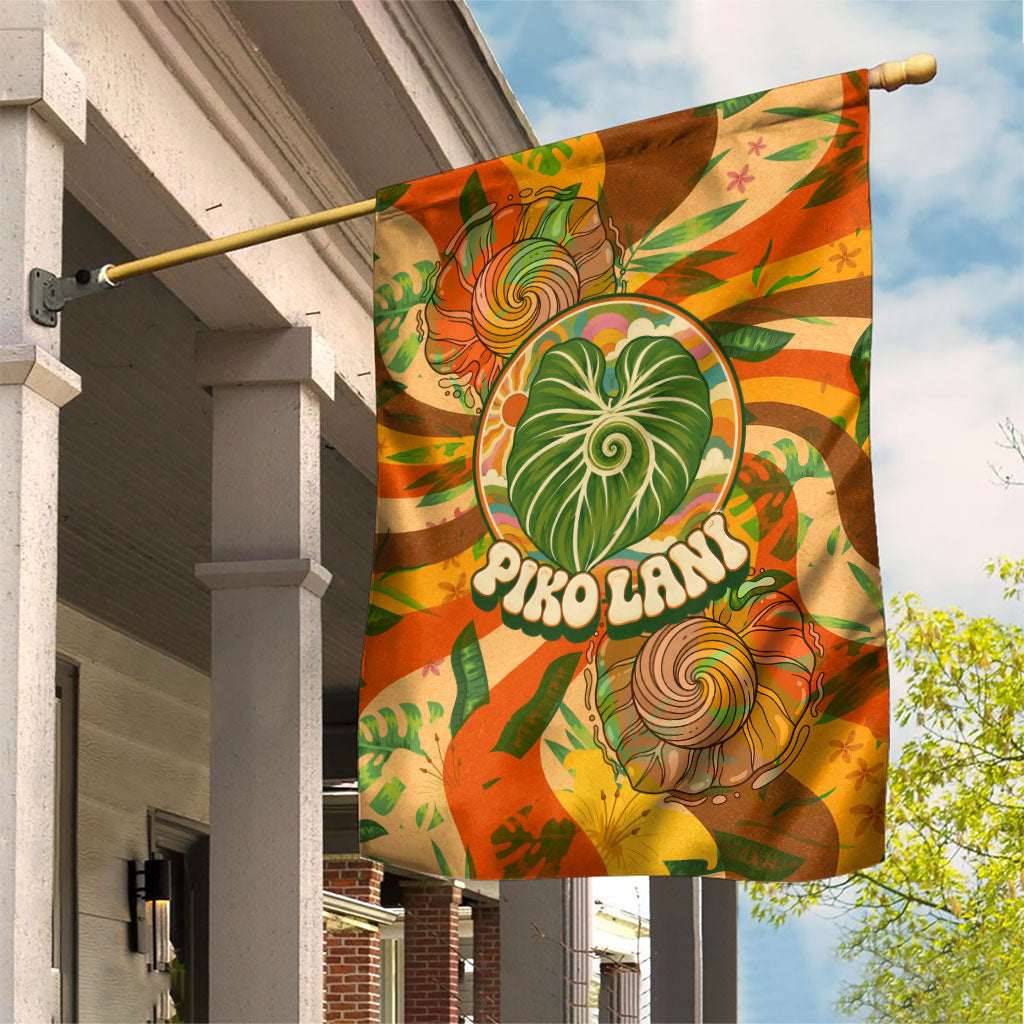 Hawaiian Piko Lani Cultivate I Ka Piko Aloha Garden Flag Retro Psychedelic Taro Leaf - Hibiscus Flowers