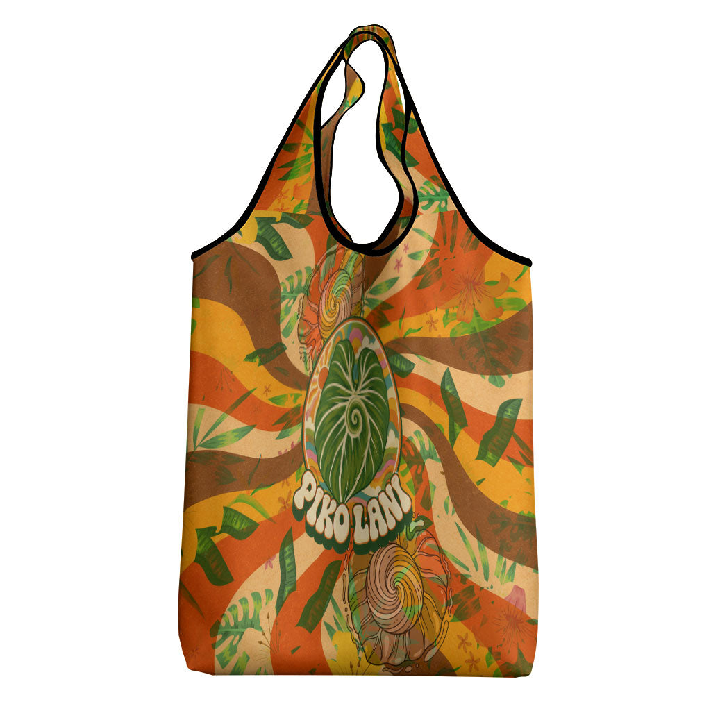 Hawaiian Piko Lani Cultivate I Ka Piko Aloha Grocery Bag Retro Psychedelic Taro Leaf - Hibiscus Flowers
