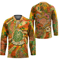 Hawaiian Piko Lani Cultivate I Ka Piko Aloha Hockey Jersey Retro Psychedelic Taro Leaf - Hibiscus Flowers