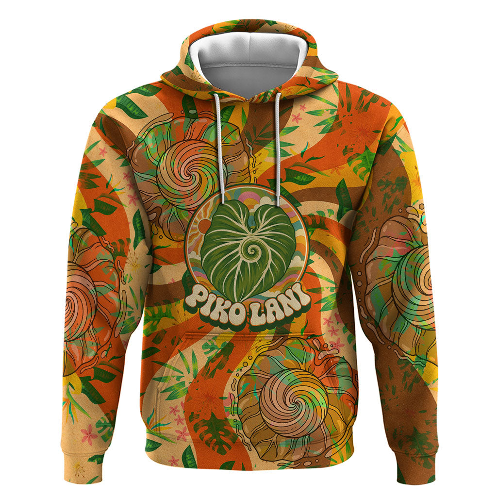Hawaiian Piko Lani Cultivate I Ka Piko Aloha Hoodie Retro Psychedelic Taro Leaf - Hibiscus Flowers TS04 Pullover Hoodie Orange Green - Polynesian Pride
