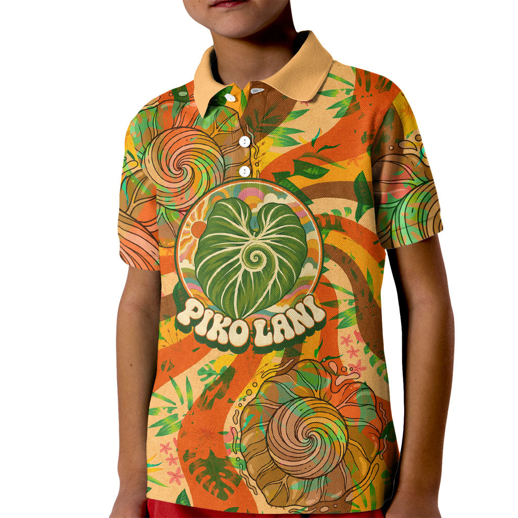 Hawaiian Piko Lani Cultivate I Ka Piko Aloha Kid Polo Shirt Retro Psychedelic Taro Leaf - Hibiscus Flowers