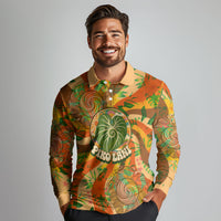 Hawaiian Piko Lani Cultivate I Ka Piko Aloha Long Sleeve Polo Shirt Retro Psychedelic Taro Leaf - Hibiscus Flowers