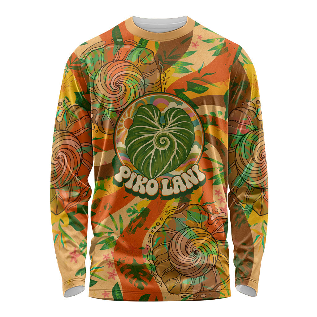 Hawaiian Piko Lani Cultivate I Ka Piko Aloha Long Sleeve Shirt Retro Psychedelic Taro Leaf - Hibiscus Flowers