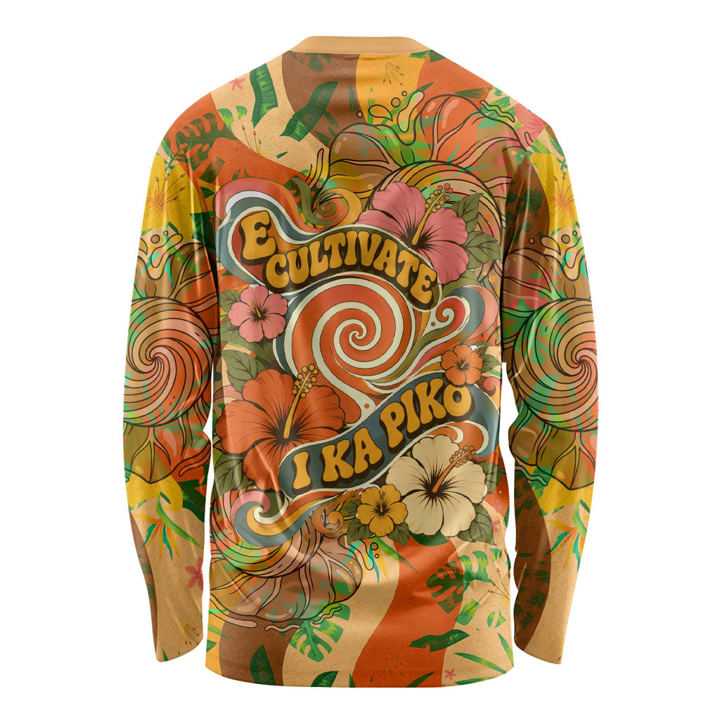 Hawaiian Piko Lani Cultivate I Ka Piko Aloha Long Sleeve Shirt Retro Psychedelic Taro Leaf - Hibiscus Flowers