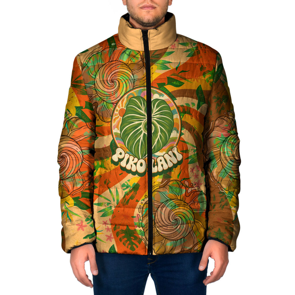 Hawaiian Piko Lani Cultivate I Ka Piko Aloha Padded Jacket Retro Psychedelic Taro Leaf - Hibiscus Flowers