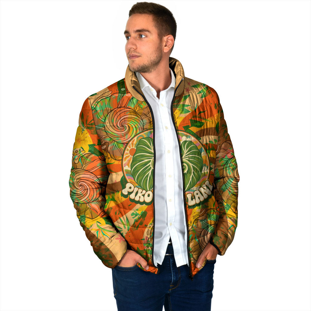 Hawaiian Piko Lani Cultivate I Ka Piko Aloha Padded Jacket Retro Psychedelic Taro Leaf - Hibiscus Flowers