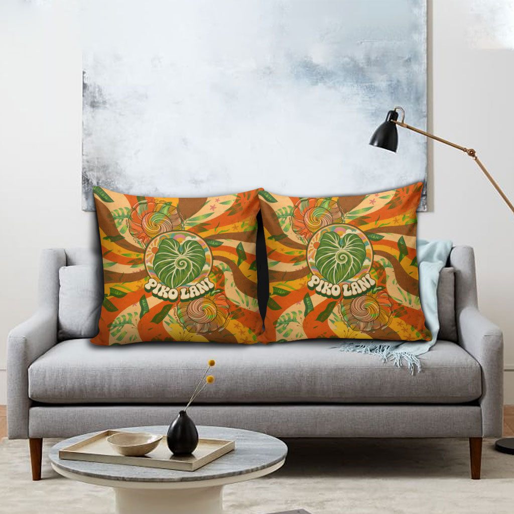 Hawaiian Piko Lani Cultivate I Ka Piko Aloha Pillow Cover Retro Psychedelic Taro Leaf - Hibiscus Flowers