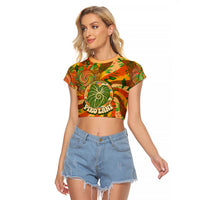 Hawaiian Piko Lani Cultivate I Ka Piko Aloha Raglan Cropped T Shirt Retro Psychedelic Taro Leaf - Hibiscus Flowers