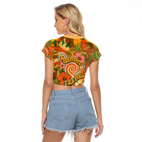 Hawaiian Piko Lani Cultivate I Ka Piko Aloha Raglan Cropped T Shirt Retro Psychedelic Taro Leaf - Hibiscus Flowers