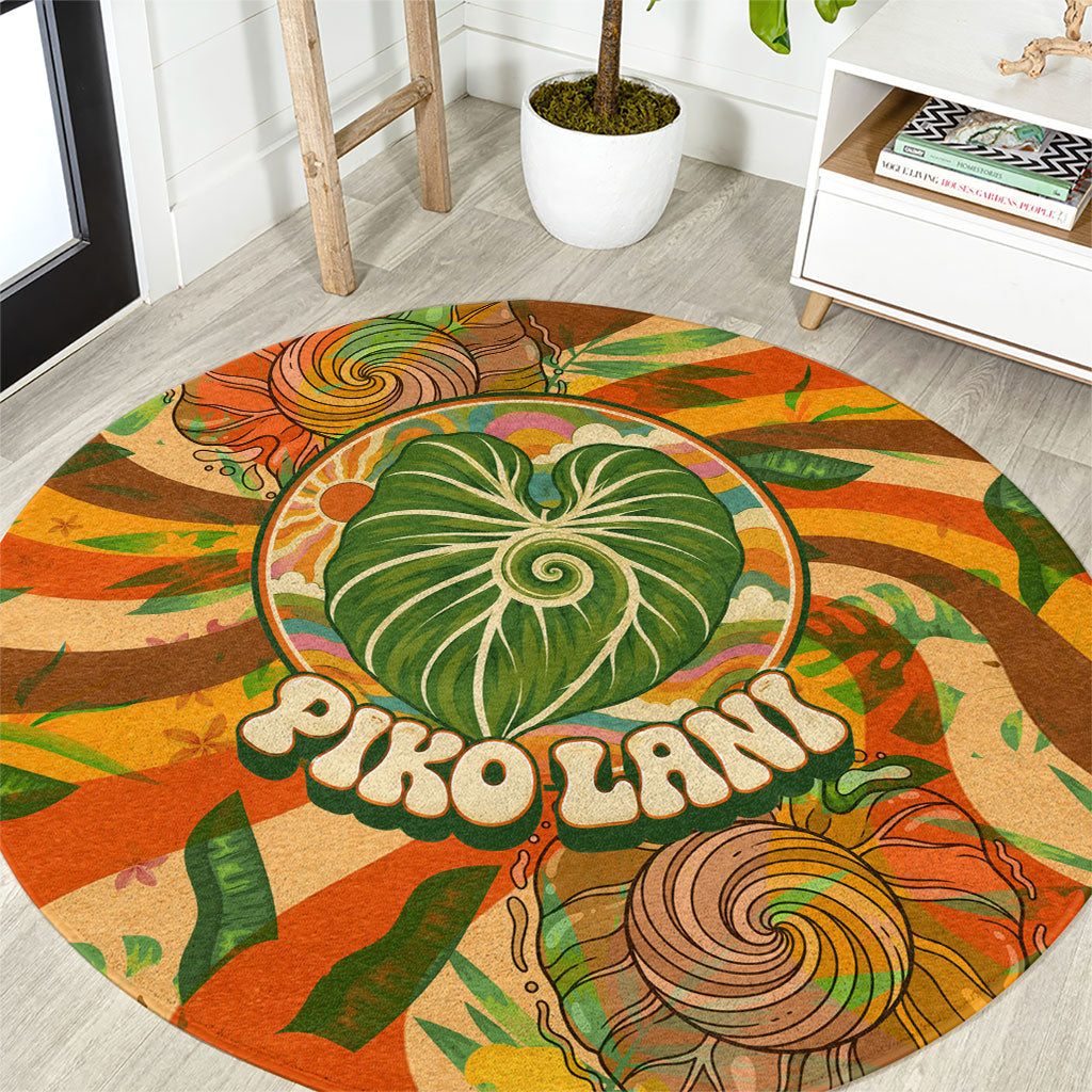 Hawaiian Piko Lani Cultivate I Ka Piko Aloha Round Carpet Retro Psychedelic Taro Leaf - Hibiscus Flowers