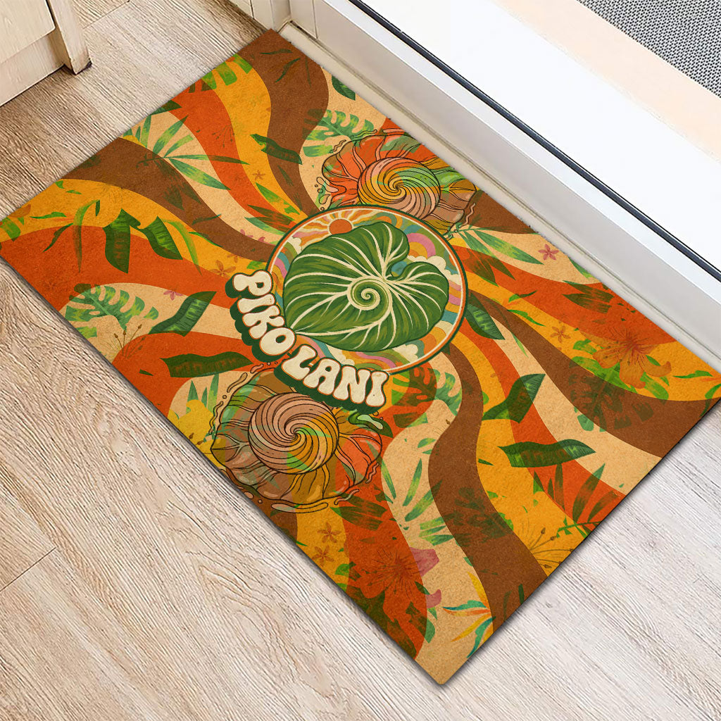 Hawaiian Piko Lani Cultivate I Ka Piko Aloha Rubber Doormat Retro Psychedelic Taro Leaf - Hibiscus Flowers